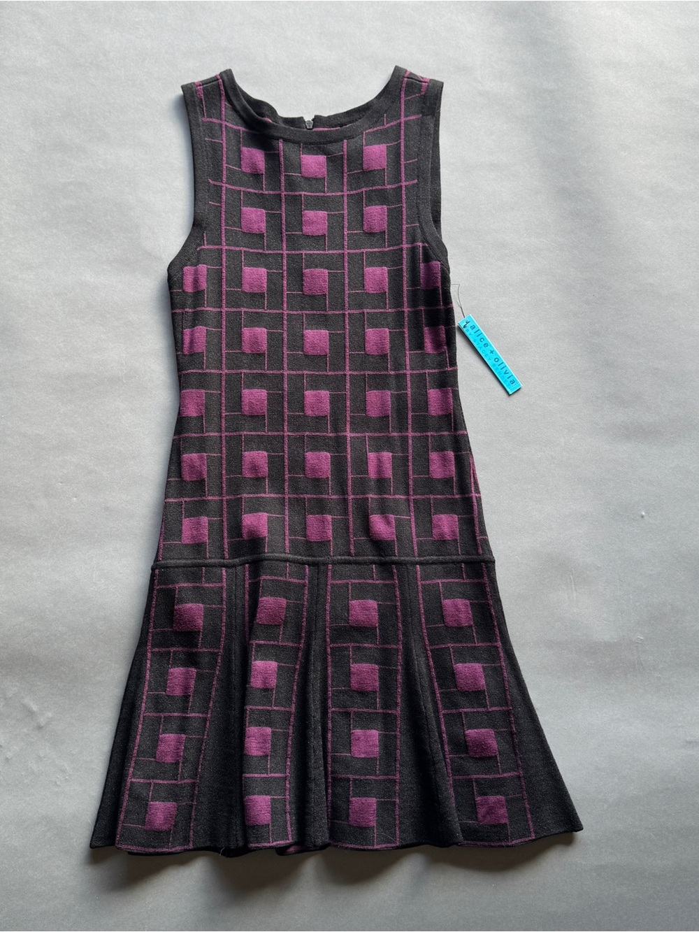 Sleeveless Black & Purple Geometric Knit Dress - Alice + Olivia NWT